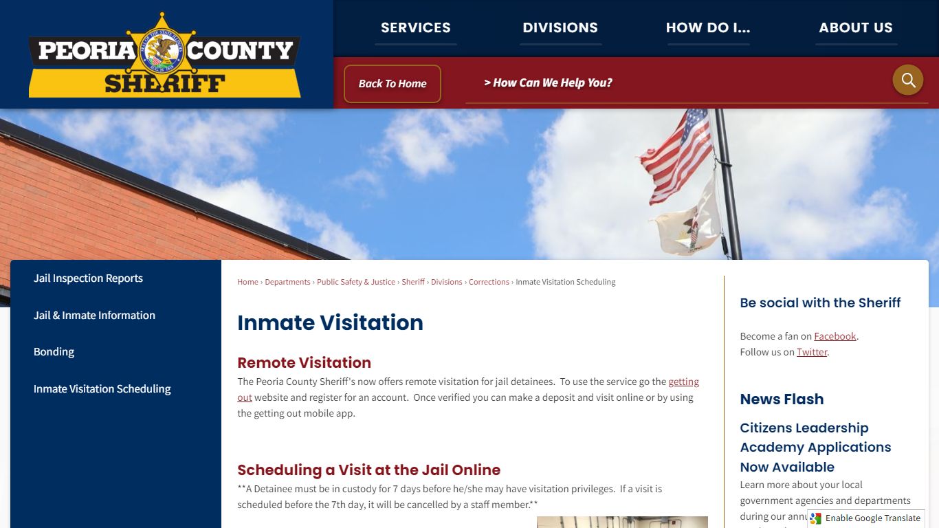 Inmate Visitation Scheduling | Peoria County, IL